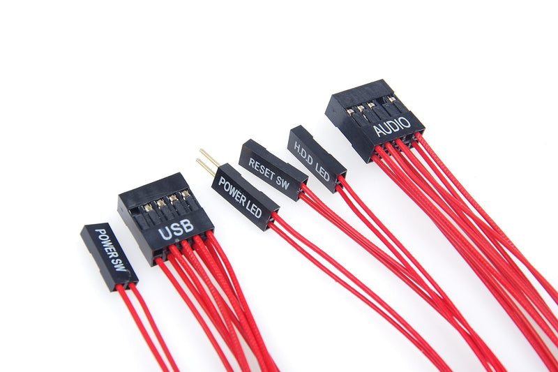  [AUSTRALIA] - LM YN Motherboard Extension Cable Set Silver Plating Cord Gold-Plated Plug Six Kinds of Extension Cord POWE LED HDD LED Power SW Reset SW HD Audio Front USB Extension Cable Length 11 inches