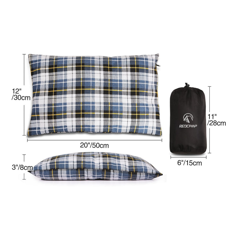  [AUSTRALIA] - REDCAMP Small Camping Pillow Lightweight and Compressible, 1PC/2PCS Flannel Travel Pillow with Removable Pillow Cover Blue and Grey