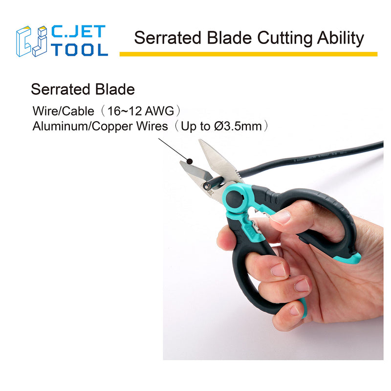  [AUSTRALIA] - C.JET TOOL 6" Stainless Electrician Scissors Heavy Duty Professional for Aluminium Copper Soft Cable (Turquoise) Turquoise
