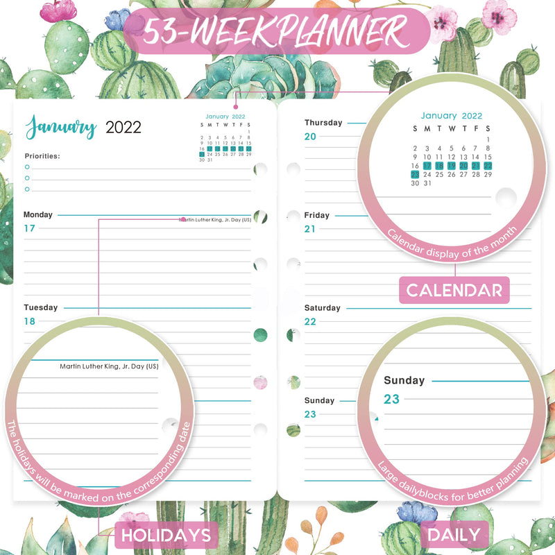  [AUSTRALIA] - 2022 Planner Refills - Weekly & Monthly Planner Refill, 5-1/2" x 8-1/2", Jan 2022 - Dec 2022, 6-Hole Punched, Refill Paper 5-1/2" x 8-1/2"