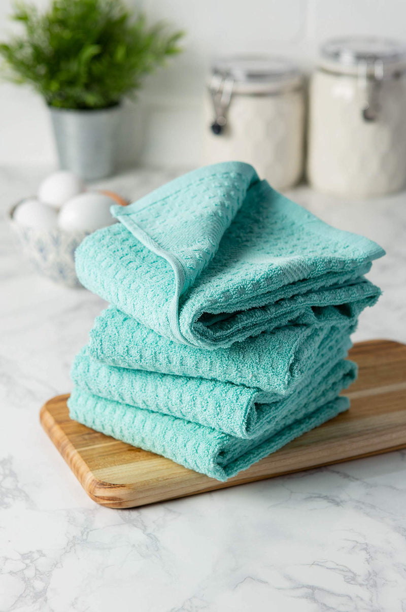  [AUSTRALIA] - DII Cotton Waffle Terry Dish Towels, 15 x 26" Set of 4, Ultra Absorbent, Heavy Duty, Drying & Cleaning Kitchen Towels-Aqua 15x26" Aqua