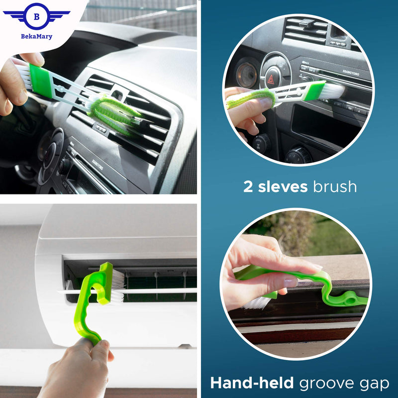  [AUSTRALIA] - BEKAMARY Window Groove Cleaning Brush Set - Hand-Held Door Sliding Track Crevice Gap Corner & Squeegee Cleaner for Car Shower Doors House Glass Tools Gadgets Kits