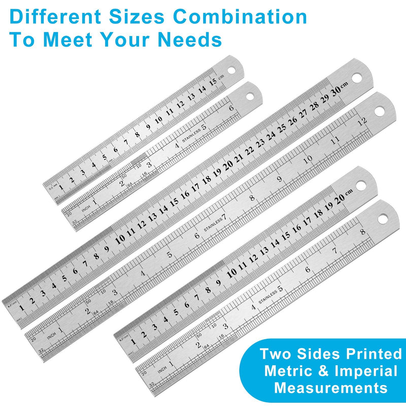  [AUSTRALIA] - 3PCS Stainless Steel Ruler, Metal Ruler Set ( 6 8 12 inch), Steel Ruler with Inch and Metric, Machinist Ruler, Metric Ruler, Imperial Ruler, for School, Office, Home, Engineer, Craft