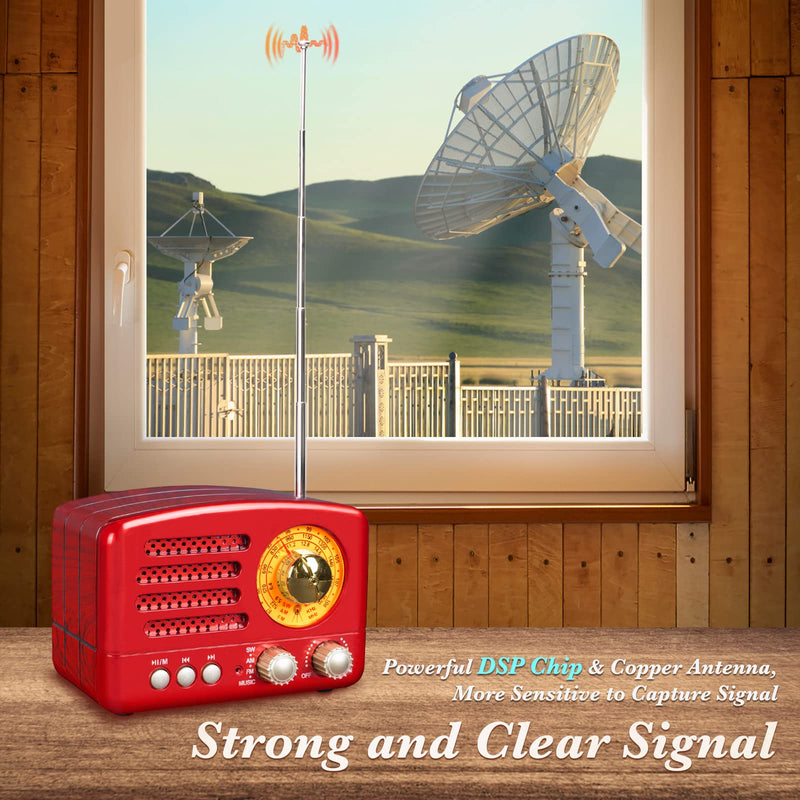  [AUSTRALIA] - PRUNUS J-160 Transistor AM FM Radio Small Portable Retro Radio with Bluetooth, Rechargeable Battery Operated, Support TF Card AUX USB MP3 Player (Red) Red