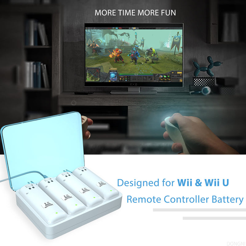  [AUSTRALIA] - DONGNI 4-in-1 Charge Station Box for Wii & Wii U Remote Controller Battery, Charger with USB Cable and 4Pcs 2800mAh Rechargeable Battery Packs for Wii Controller