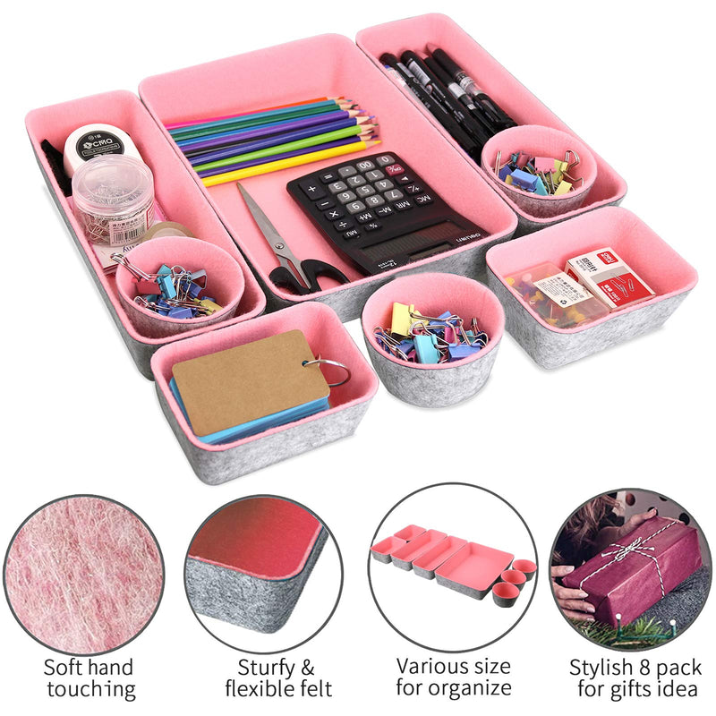 Newthinking 8 Pack Desk Drawer Organizer, Multi-Use Felt Shallow Narrow Drawer Organizers, Desk Supplies Tray for Office Drawer, Makeup Organizer (Pink) Pink - LeoForward Australia