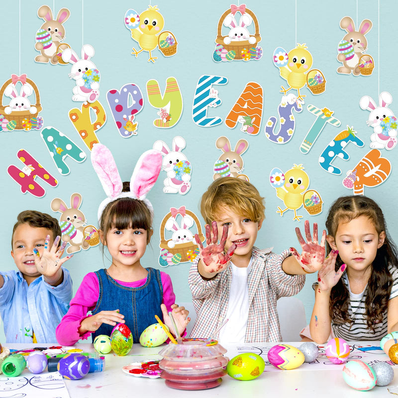  [AUSTRALIA] - Whaline 46Pcs Easter Cut-Outs Happy Easter Rabbit Bunny Cut Outs with 100Pcs Glue Points Colorful Animal Paper Patterned Cut-Outs Bulletin Board Decoration for School Classroom Game Party Supplies