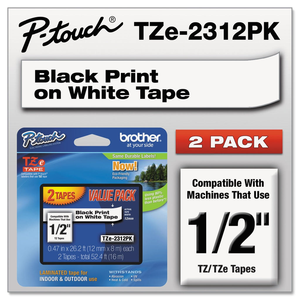  [AUSTRALIA] - Brother Tze2312pk Laminated Labeling Tape,for Tz Models,1/2-Inch,2/Pk,Black/White