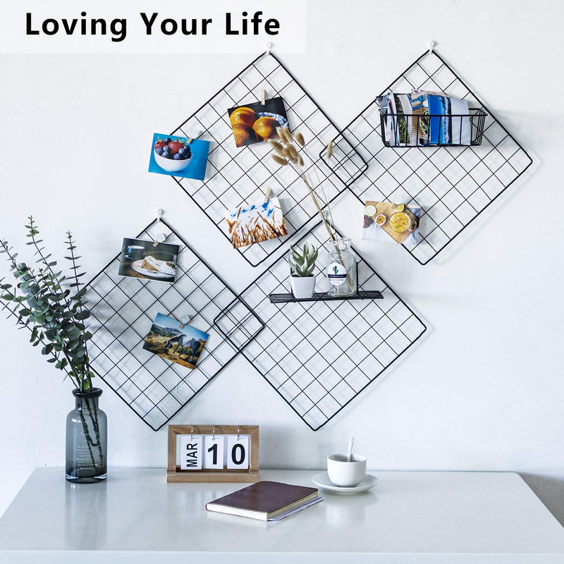  [AUSTRALIA] - devesanter DS Grid Photo Wall Wire Grid Panel Picture Display Iron Decorative Rack Photograph Wall Ins Display Photo Wall 12x12 Inches Set of 4 (Black)