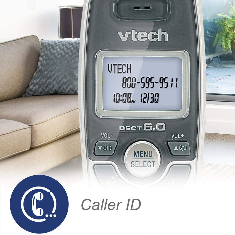  [AUSTRALIA] - VTech CS6114 DECT 6.0 Cordless Phone with Caller ID/Call Waiting, White/Grey with 1 Handset, 3.50 x 3.50 x 7.00 Inches