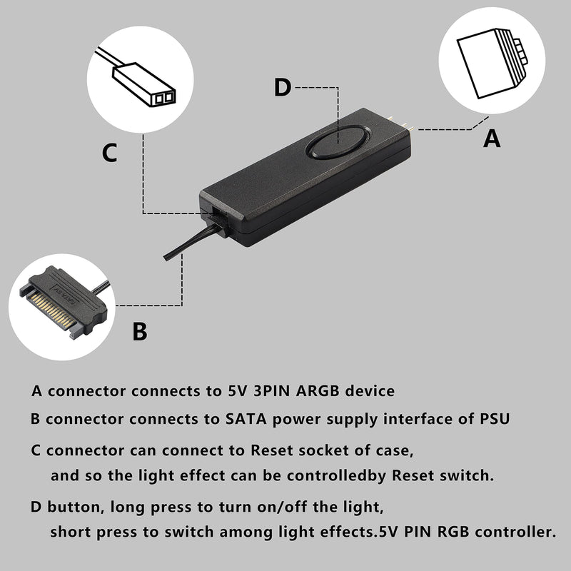  [AUSTRALIA] - XMSJSIY 5V 3 Pin ARGB Controller RGB Manual Remote Fan LED Light Controller PC Accessories for Chassis Fan Light Panel Cooled Radiator- 1 Pcs