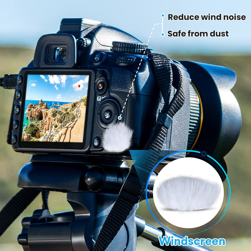  [AUSTRALIA] - Camera Mic Windscreen, Wind Muff Compatible for Camera DSLR, G7X2 Built-in Microphone, with 16 Stickies and 8 Fur Covers by YOUSHARES(White)