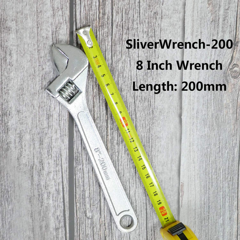 Casoter 8" Silver Adjustable Wrench Expert Hand Tool with 25mm Wide Jaw Openging Heat Treated Chrome-plated Drop Forged Classic DIY Wrench 8 Inch - LeoForward Australia