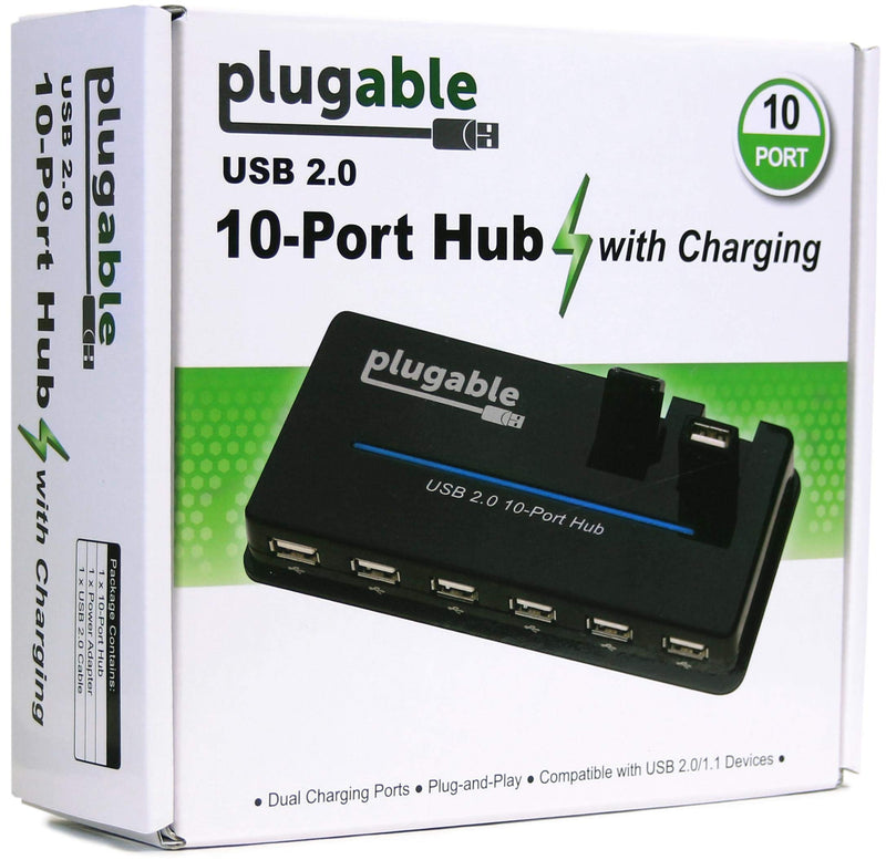 Plugable USB Hub, 10 Port - USB 2.0 with 20W Power Adapter and Two Flip-Up Ports - LeoForward Australia