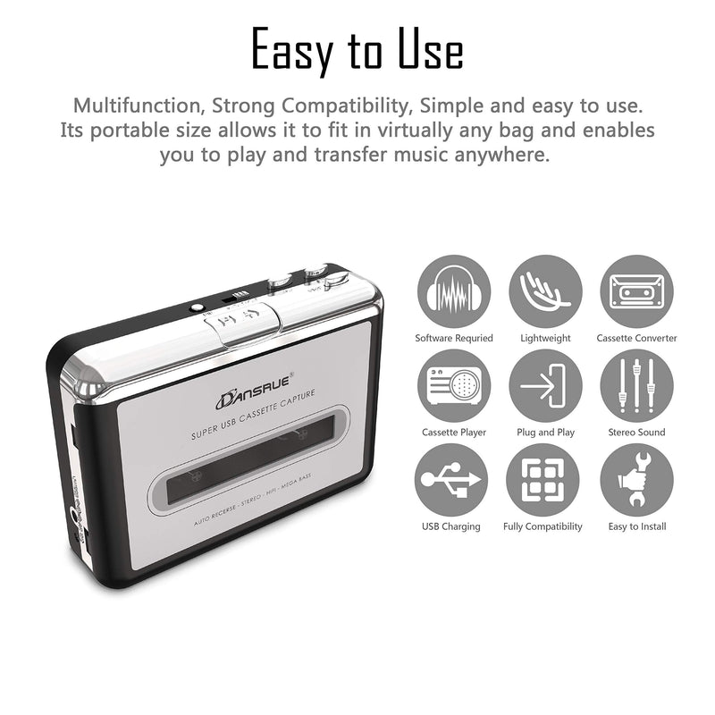  [AUSTRALIA] - Updated Cassette to MP3 Converter, USB Cassette Player from Tapes to MP3, Digital Files for Laptop PC and Mac with Headphones from Tapes to Mp3 New Technology,Silver z106 Silver perfect