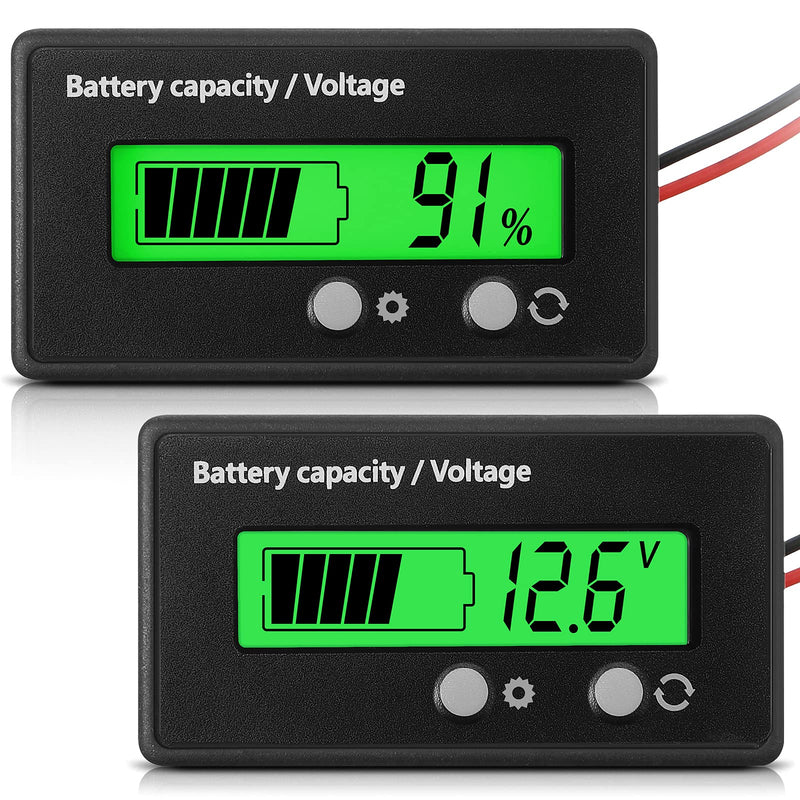  [AUSTRALIA] - DC 12V 24V 36V 48V 60V 72V 84V Battery Meter with Alarm, Front Setting Switch Key, Battery Capacity Voltage Voltmeter Monitor Lead Acid Lithium Ion Display (Green)