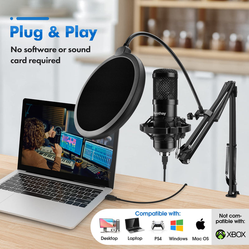  [AUSTRALIA] - USB Microphone,Professional Microphone 192kHz/24Bit Plug & Play PC Computer Microphone Condenser Cardioid Mic Kit with Adjustable Boom Arm Stand Shock Mount,for Podcast,Streaming,Studio Recording