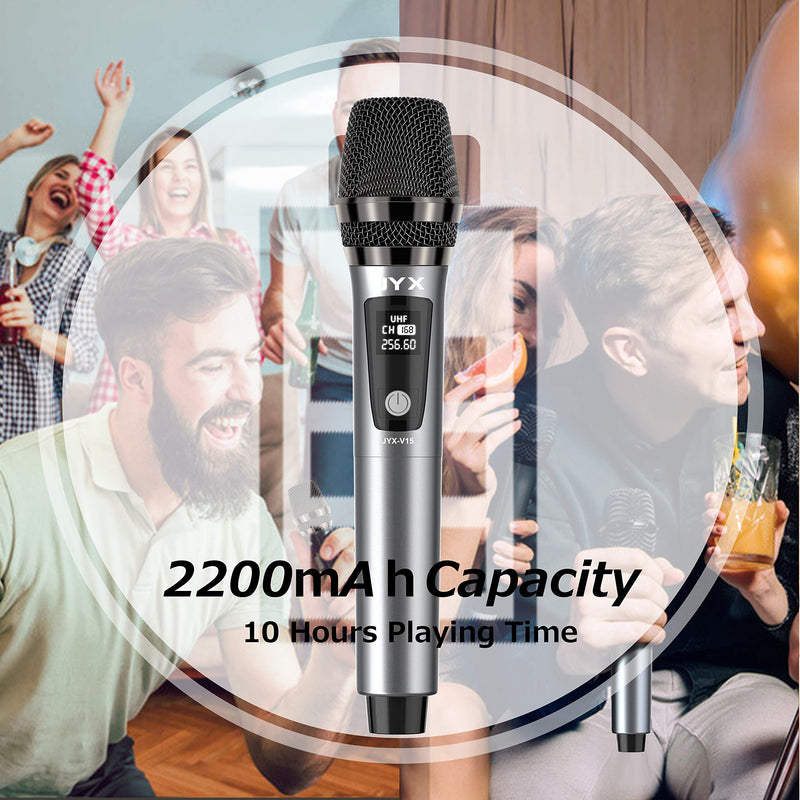 JYX Wireless Microphone, Dynamic Karaoke Microphone with Receiver and Anti-Slip Ring, 80ft Transmission Distance, Rechargeable Mic System for Karaoke Night, Meeting, Compere, Party JYX-V15 - LeoForward Australia
