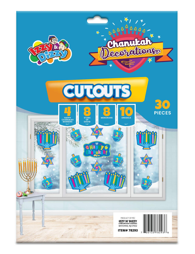  [AUSTRALIA] - Izzy 'n' Dizzy Hanukkah Cutouts - 30 Piece Chanukah Window Decorations - Hanukkah Décor - Holiday Party Decoration