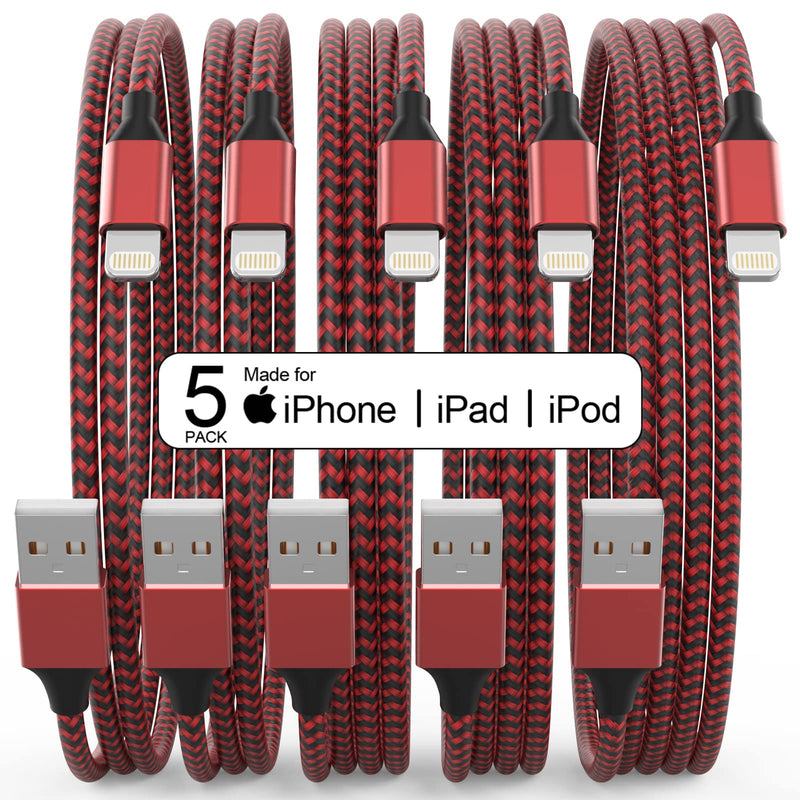 [AUSTRALIA] - 5Pack(3/3/6/6/10 FT)[Apple MFi Certified] iPhone Charger Long Lightning Cable Fast Charging High Speed Data Sync USB Cable Compatible iPhone 14/13/12/11 Pro Max/XS MAX/XR/XS/X/8/7/Plus iPad AirPods Black and Red