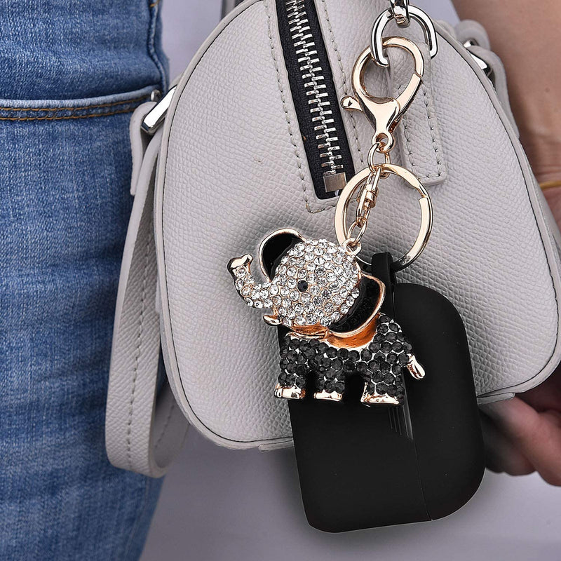  [AUSTRALIA] - Airpods Pro Case Keychain, TOROTOP Airpod Pro Protective Cases Silicone with Bling Elephant Keychain/Storage Box Compatible for Apple Airpods Pro Charging Case (Black) Black