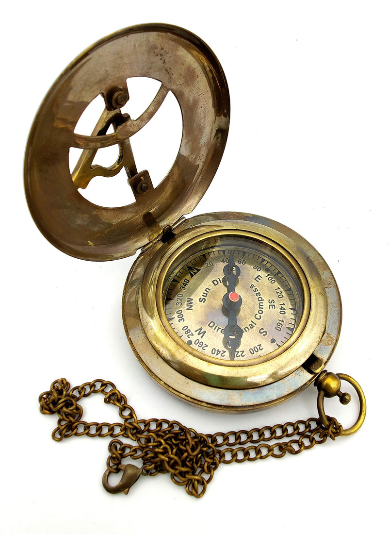  [AUSTRALIA] - KRAFTBAZAR Sundial Compass, Antique Steampunk Brass Sundial Compass, Sundial Watch with Wooden Box