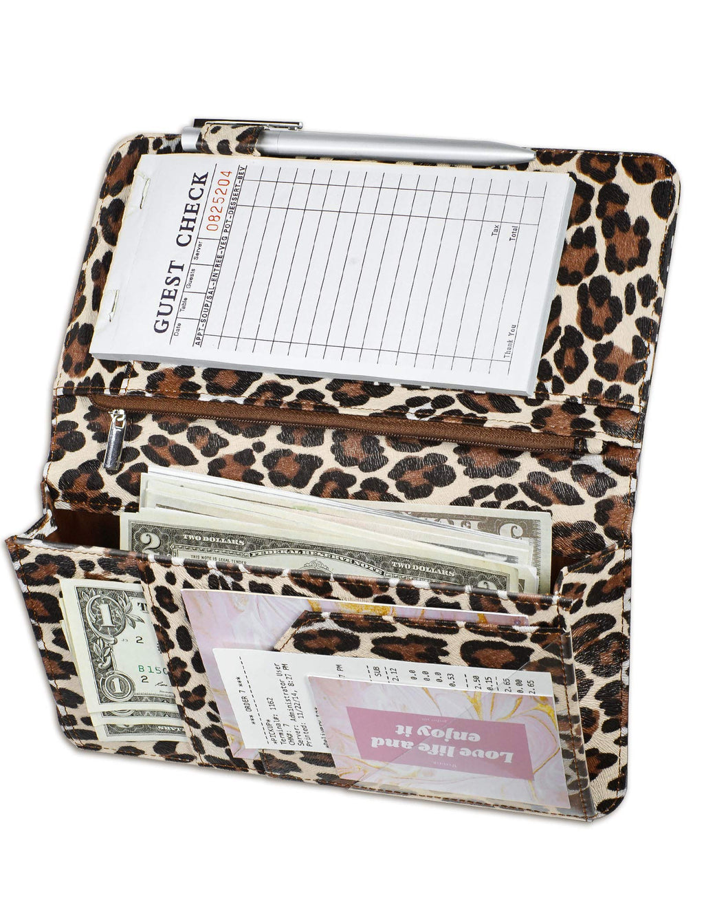  [AUSTRALIA] - Zreal Server Book for Waitress, 5 X 9 Leopard Serving Books with Zipper Pouch, Magnetic Closure Pocket with High Volume, Cute Waitress Book Organizer with Money Pocket Fit Server Apron (Light Leopard) Light Leopard