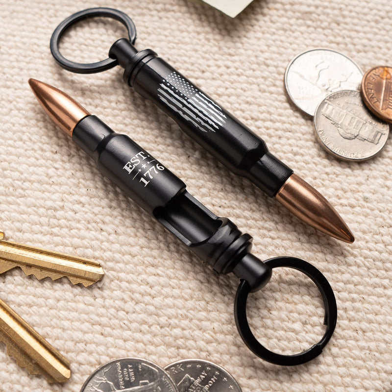Bullet Bottle Opener Keychain for Men - Cool Laser Engraved American Flag 556 Cal Key Chain - Open Your Next Beer in the Most Patriotic Way Possible! - LeoForward Australia