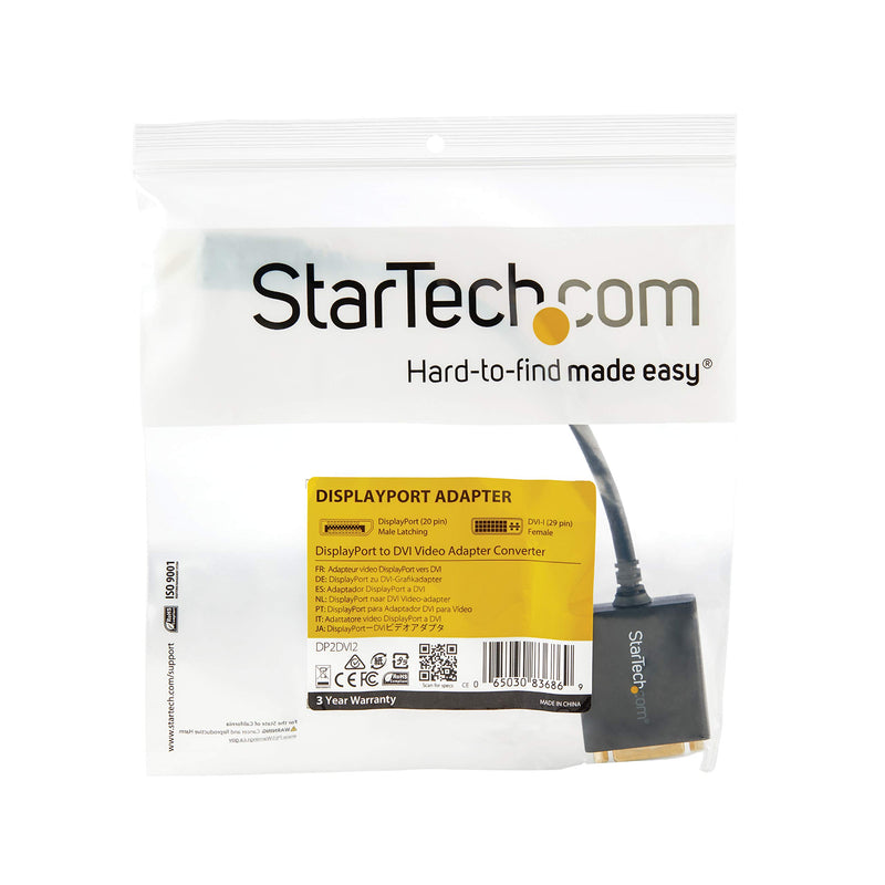 StarTech.com DisplayPort to DVI Adapter - DisplayPort to DVI-D Adapter Video Converter 1080p - DP 1.2 to DVI Monitor/Display Cable Adapter Dongle - DP to DVI Adapter - Latching DP Connector (DP2DVI2) - LeoForward Australia