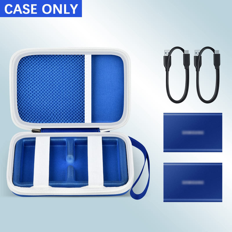  [AUSTRALIA] - Case Compatible with Samsung T7/ for T7 Touch Portable SSD - 1TB, 2TB, 500GB USB 3.2 External Solid State Drive. Carrying Travel Box for 2 Pack Samsung SSD and Cables (Box Only) - Blue