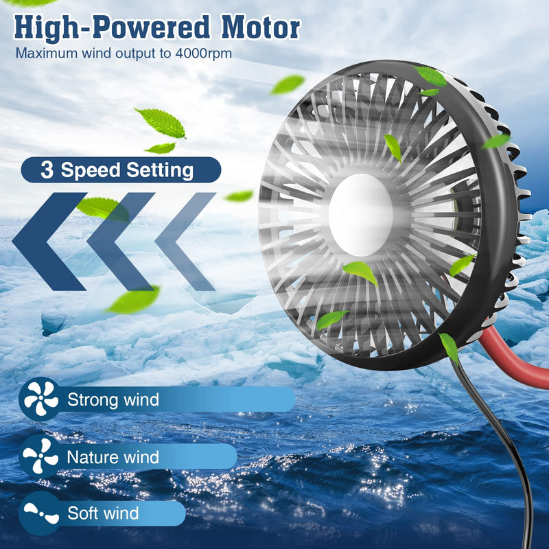  [AUSTRALIA] - Trustnice Car Fan, USB Portable Fan for Car Backseat Fan, 360 Degree Rotatable 3 Speeds Strong Wind 5V Quiet Ventilation Fan with Adjustable Clip Electric Car Seat Fan for Vehicles RV SUV Truck Black+Red