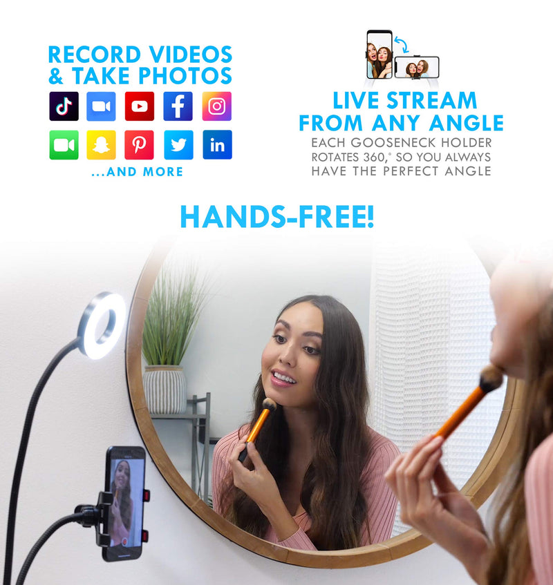 Aduro U-Stream Selfie Ring Light with 24” Gooseneck Stand & Cell Phone Holder, Social Media Influencer Live-Streaming Phone Mount and Light Kit (Black) Black - LeoForward Australia