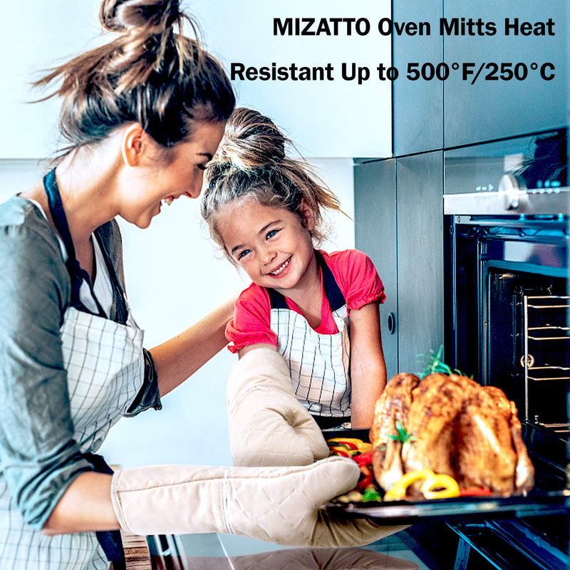  [AUSTRALIA] - MIZATTO Oven Mitts and Pot Holders 4pcs Set – Kitchen Oven Glove High Heat Resistant 500 Degree Oven Mitts and Potholder with Non-Slip Surface & Cotton Lining for Baking, BBQ, Cooking (Beige) Beige