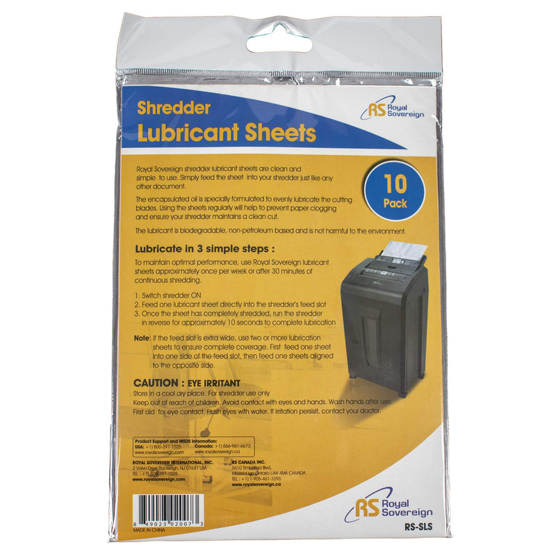  [AUSTRALIA] - Royal Sovereign Shredder Lubricant Sheets, 10-Pack (RS-SLS)