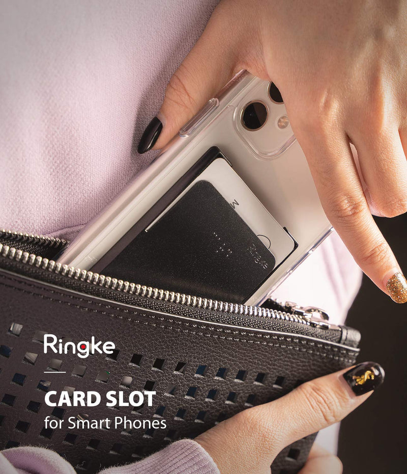  [AUSTRALIA] - Ringke Slot Card Holder Designed for Smartphones, Adhesive Stick On Wallet Case Minimalist Slim Hard Premium Credit Card Cash Sleeve - Black 1-Black