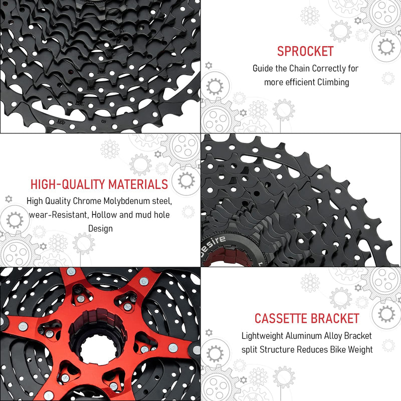  [AUSTRALIA] - Nuo desire 11 Speed Cassette,11-40T,11-42T,11-46T,11-50T,Cassettes 11 Speed,Compatible Shimano and Sram Standard HG Hub for Mountain Bike Road Bicycle 11 Speed-11-42T-Black