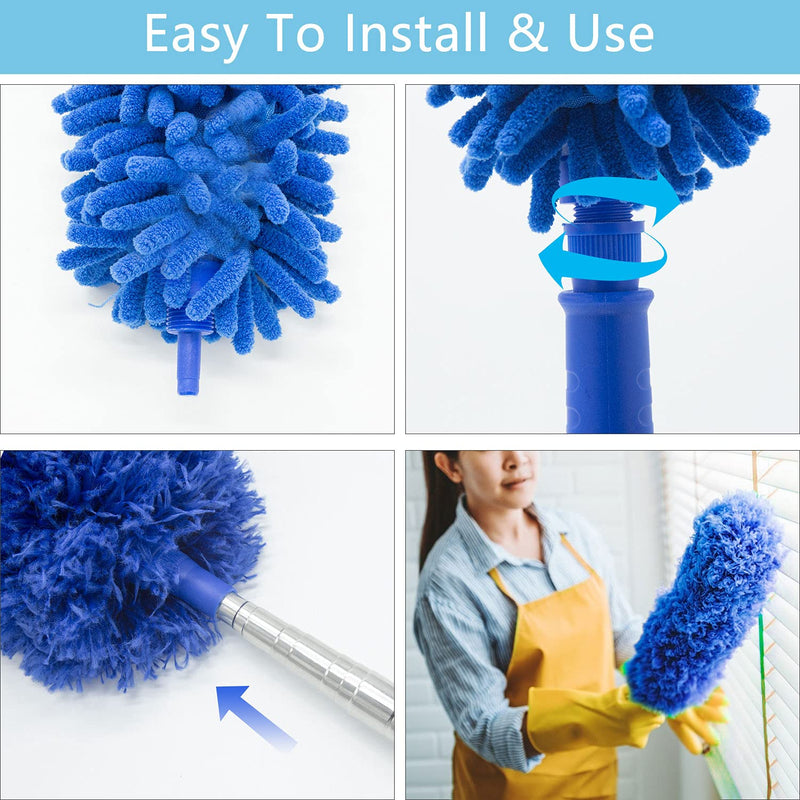 Microfiber Duster, Feather Duster with 100 Inch Telescoping Extension Pole, Reusable Bendable Dusters, Washable Lightweight Dusters for Ceilings Fans - LeoForward Australia