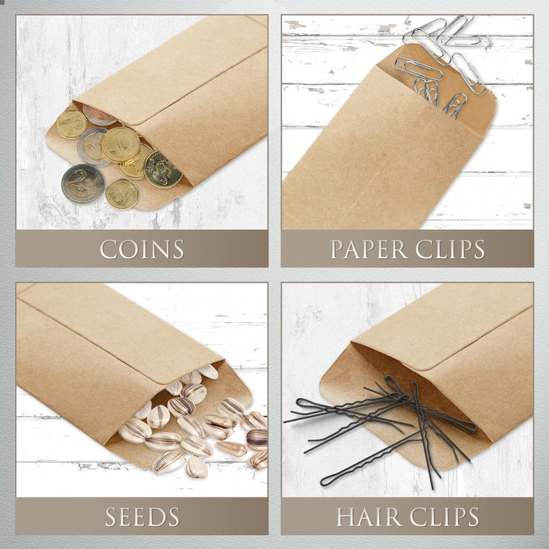  [AUSTRALIA] - Coin and Seed brown kraft Envelopes with Gummed Flap 100pcs 2-1/4 x 3-1/2 Storage for Home and Office and Garden Use Changchuang