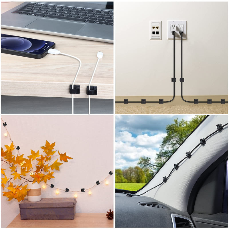  [AUSTRALIA] - 60 PCS Adhesive Cable Clips, Upgraded Wall Wire Clips for Cable Management, Strong Cord Clips Wire Holders for The Wall, Under Desk, Christmas Lights, Car, Dash Cam, Ethernet, Electric Wires Small Black