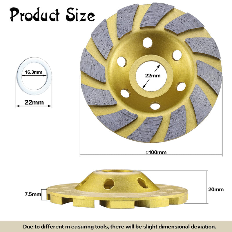  [AUSTRALIA] - OCR 4" Concrete Turbo Diamond Grinding Cup Wheel Three Row Turbo Cup Disc Grinder for Angle Grinder 12 Segs Heavy Duty (Yellow 12segs B) Yellow 12segs B