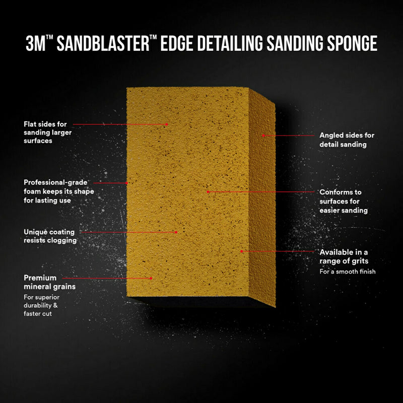  [AUSTRALIA] - 3M SandBlaster Dual Angle Sanding Sponge Gold, 4.5 in. x 2.5 in. x 1 in., 320 Grit, 3/Pack