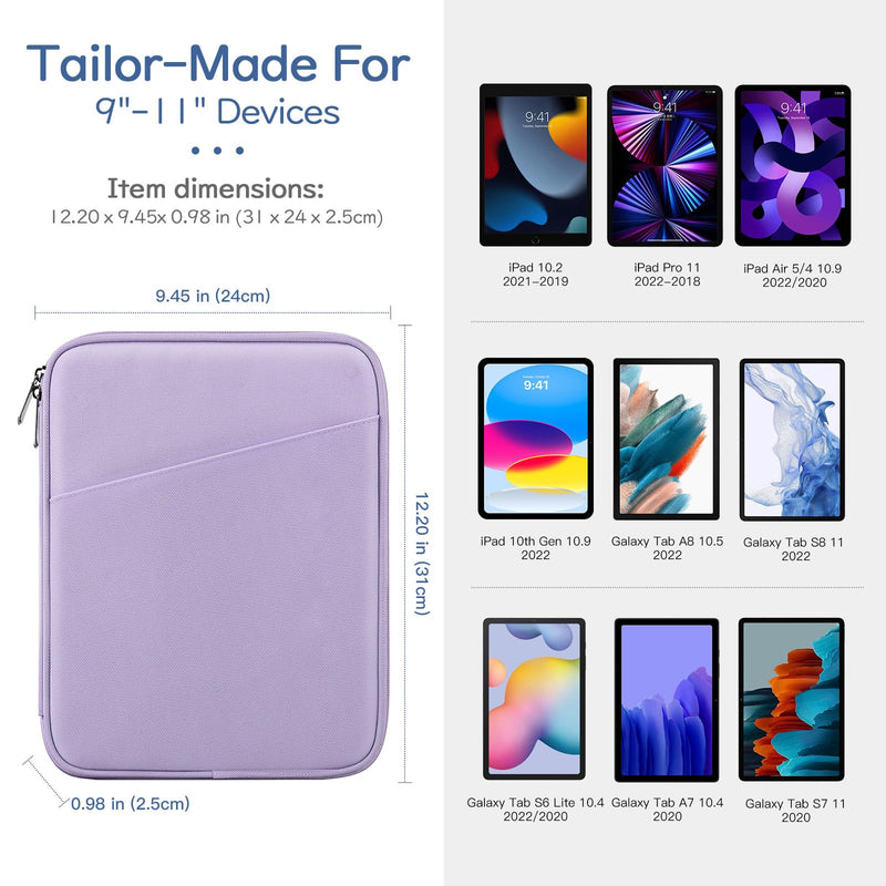 [AUSTRALIA] - Dadanism 9-11 Inch Tablet Sleeve Bag Carrying Case for iPad 10.2 2021-2019, iPad Pro 11 2022-2018, iPad Air 5th/4th 10.9, iPad 10th Gen 10.9 2022, Galaxy Tab A8 S8 S6 Lite, Grey Purple