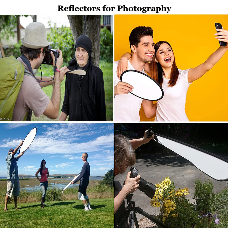  [AUSTRALIA] - Photography Light Reflectors HiYi 2-in-1Collapsible Selfie Background Diffuser Panel 30cm/12inch Camera Photo Reflector Diffuser Accessories for Video, Photoshoot, Outdoor Lighting (Silver & White) 12inch/30cm