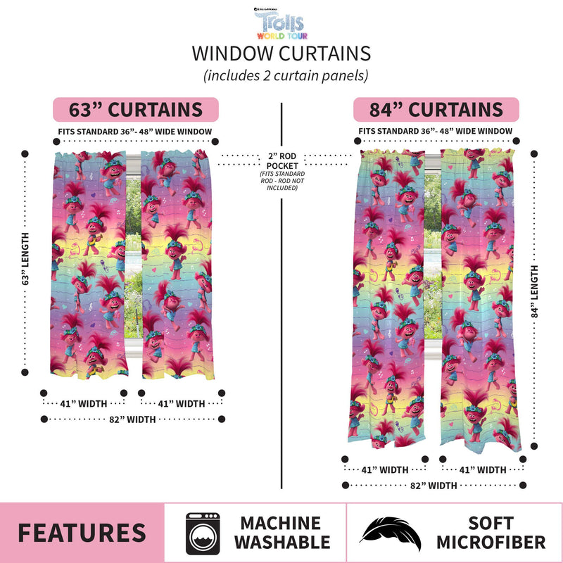  [AUSTRALIA] - Franco Kids Room Window Curtains Drapes Set, 82" x 63", Trolls World Tour 82" x 63"