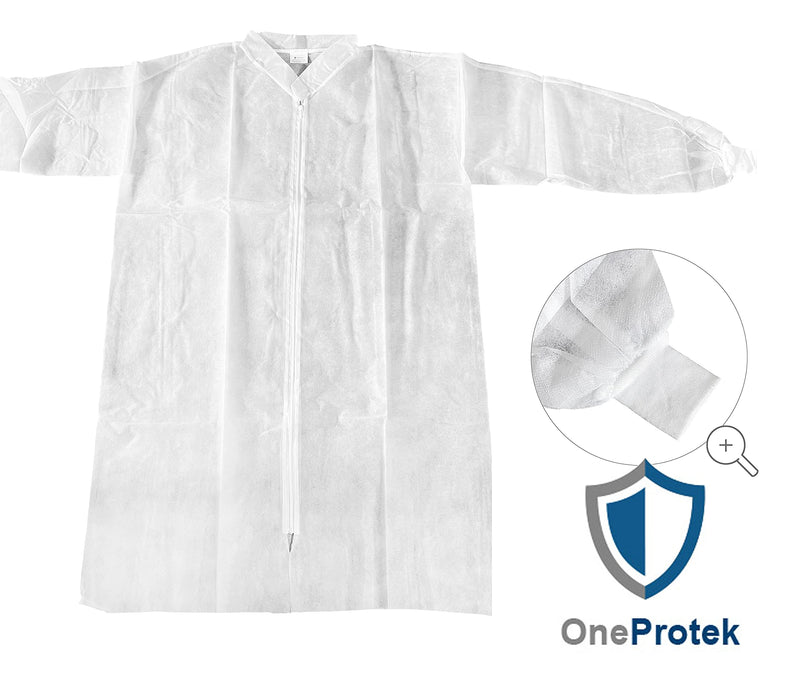  [AUSTRALIA] - 10 white disposable protective gowns OneProtek - zipper and long-sleeved disposable gowns - one size (105 cm) 1