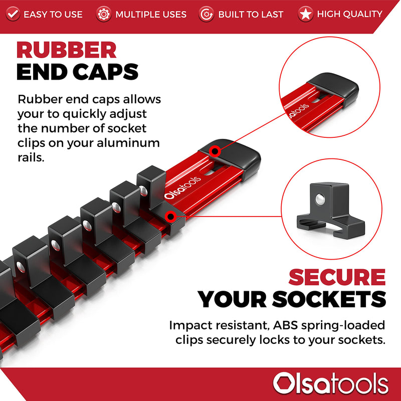  [AUSTRALIA] - Olsa Tools 1/2-Inch, 3/8-Inch & 1/4-Inch Drive Aluminum Socket Organizer | Professional Quality Socket Holder (Red) Red