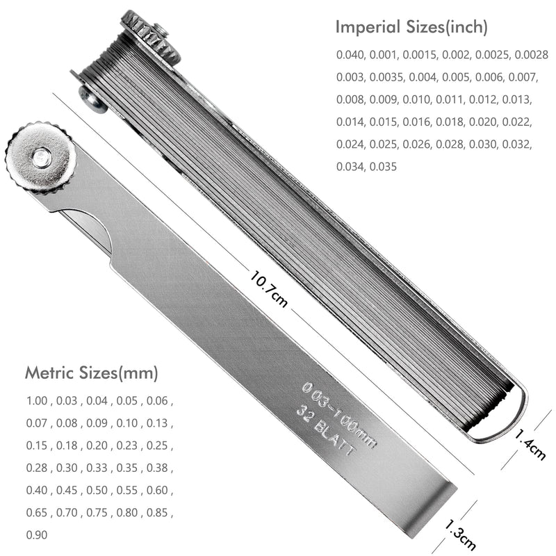  [AUSTRALIA] - Feeler Gauge, 32 Sheets Stainless Steel Metric and Imperial Feeler Gauge (0.03-1mm / 0.001-0.040inch) Measuring Tool for Measuring Gap Width and Thickness