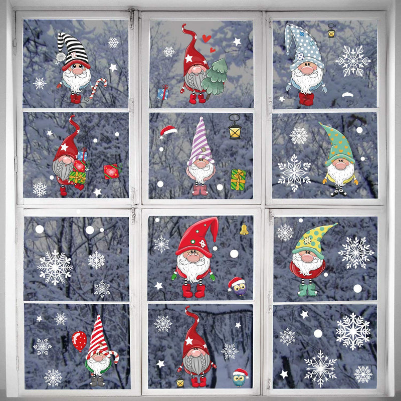  [AUSTRALIA] - DUILE 4 Large Sheet Christmas Window Clings Christmas Window Decorations Xmas Window Flakes Christmas Gnome Tomte Stickers Holiday Snowflake Santa Claus Decals for Shop/Home Party