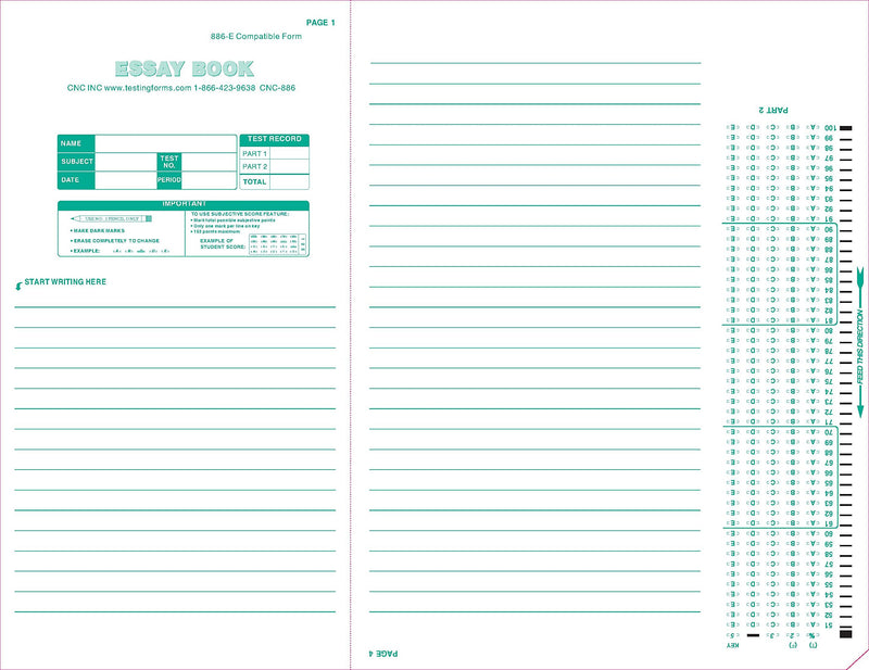  [AUSTRALIA] - TEST-886E 886-E 100 Question Compatible Testing Forms (50 Sheet Pack) 50 Sheet Pack TEST-886E