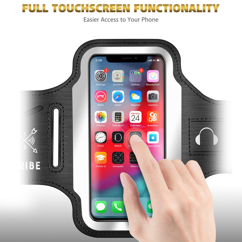 TRIBE Running Phone Holder Armband. iPhone & Galaxy Cell Phone Sports Arm Bands for Women, Men, Runners, Jogging, Walking, Exercise & Gym Workout. Fits All Smartphones. Adjustable Strap, CC/Key Pocket Black L: iPhone+/Pro Max/XR/XS Max/Galaxy+/Ultra/Note - LeoForward Australia